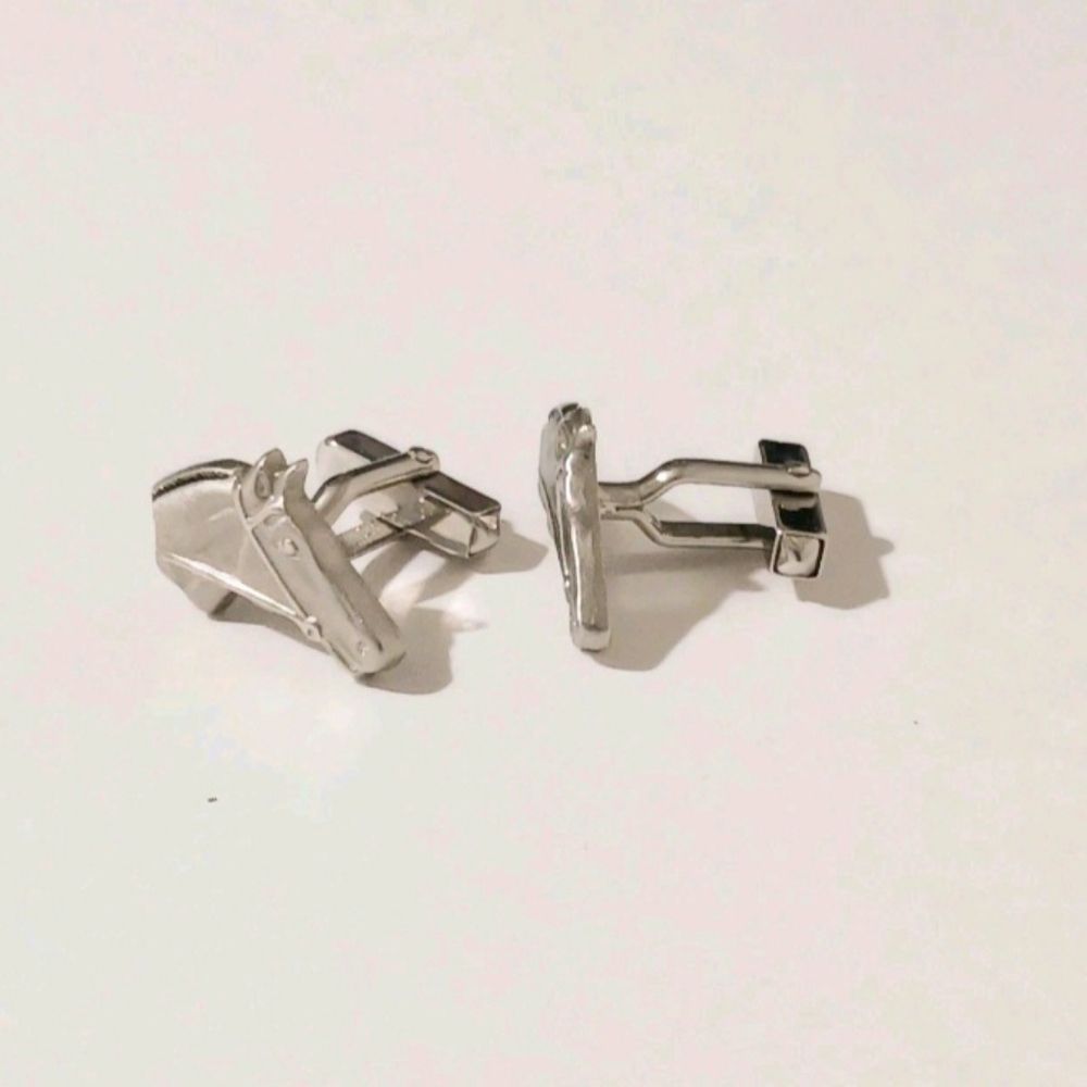 VTG Swank Horse Head Cufflinks Silver Tone MCM Equestrian Western Retro Cowboy
